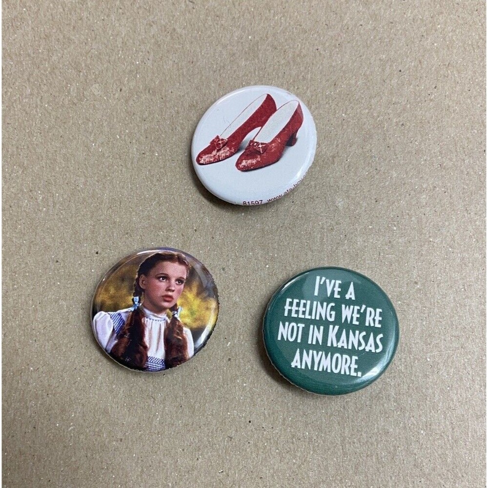 3 Wizard of Oz - One Inch Buttons 1" Pinback Pins Dorthy Ruby Slippers  New